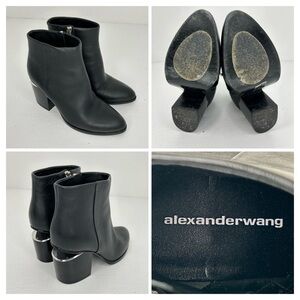 Alexander Wang Gabi Black Leather Ankle Boots Size‎ 36.5 / US 6 Heel Cut Out